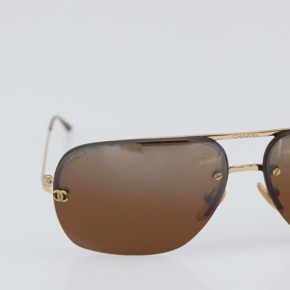 CHANEL Sunglasses metal Brown CC Auth 162583