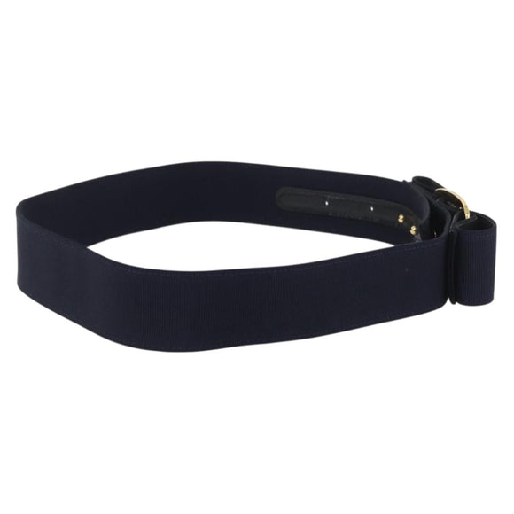 Salvatore Ferragamo Vara Ribbon Belt Canvas 32.7"" Navy Gold Auth 162587