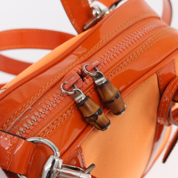 GUCCI Bamboo Hand Bag Patent leather 2way Orange Silver Auth 162597