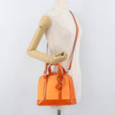 GUCCI Bamboo Hand Bag Patent leather 2way Orange Silver Auth 162597-25
