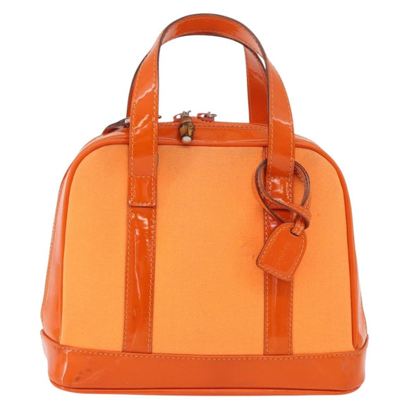 GUCCI Bamboo Hand Bag Patent leather 2way Orange Silver Auth 162597