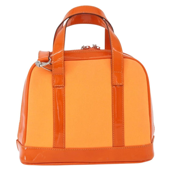 GUCCI Bamboo Hand Bag Patent leather 2way Orange Silver Auth 162597