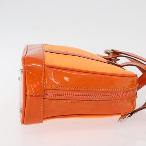 GUCCI Bamboo Hand Bag Patent leather 2way Orange Silver Auth 162597