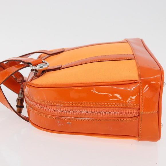 GUCCI Bamboo Hand Bag Patent leather 2way Orange Silver Auth 162597