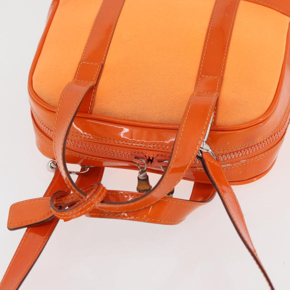 GUCCI Bamboo Hand Bag Patent leather 2way Orange Silver Auth 162597