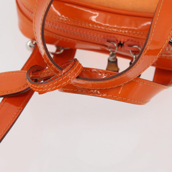 GUCCI Bamboo Hand Bag Patent leather 2way Orange Silver Auth 162597