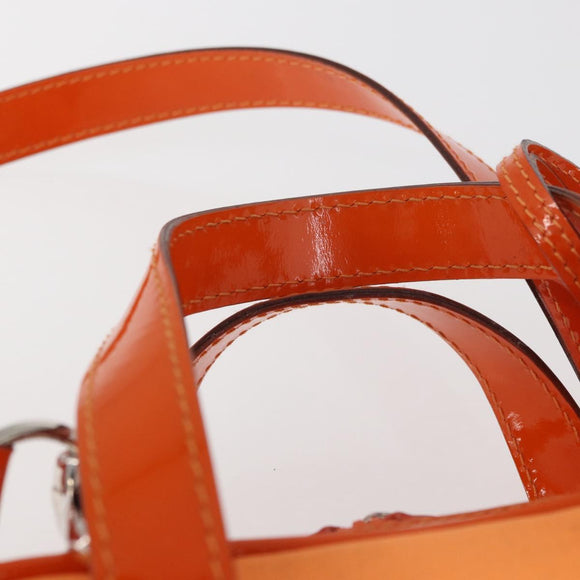 GUCCI Bamboo Hand Bag Patent leather 2way Orange Silver Auth 162597