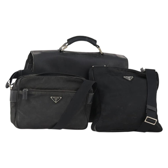 PRADA Hand Bag Nylon 3 Set Black Auth 162603
