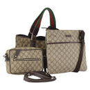 GUCCI GG Supreme Canvas Web Sherry Line Shoulder Bag PVC 3 Set Beige Auth 162605-1