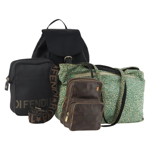 LOUIS VUITTON Fendi Bottega Valentino Bag Nylon 4 Set Green Black LV Auth 162607
