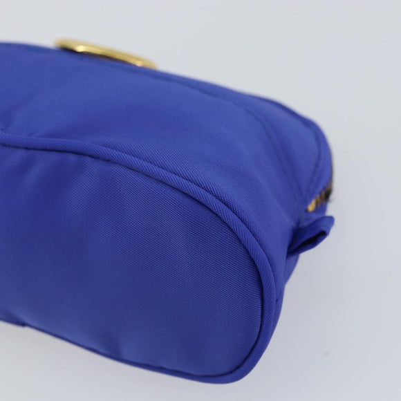 CELINE Pouch Nylon Blue Gold Auth 162720