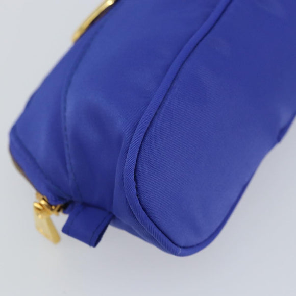 CELINE Pouch Nylon Blue Gold Auth 162720
