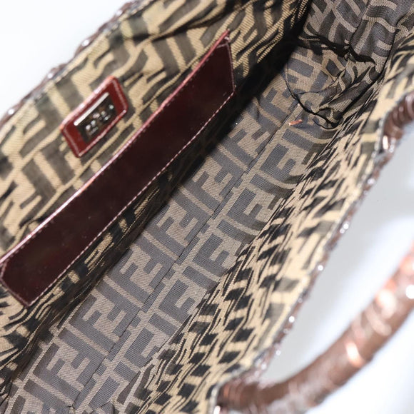 FENDI Hand Bag Raffia Brown Auth 162721