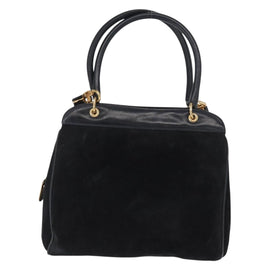 GUCCI Hand Bag Suede 2way Black Gold Auth 162724 - 0