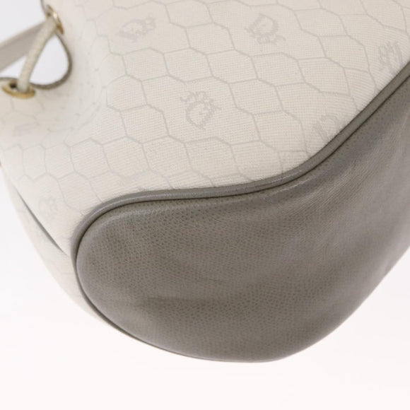 Christian Dior Honeycomb Canvas Umhängetasche PVC Gold Weiß Auth 162745