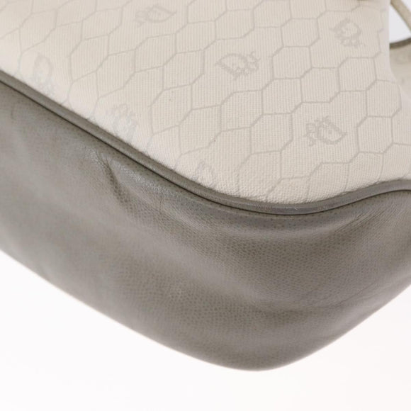 Christian Dior Honeycomb Canvas Umhängetasche PVC Gold Weiß Auth 162745