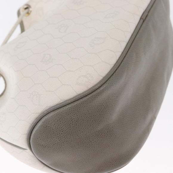 Christian Dior Honeycomb Canvas Umhängetasche PVC Gold Weiß Auth 162745
