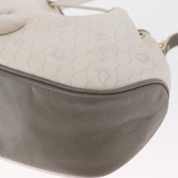 Christian Dior Honeycomb Canvas Shoulder Bag PVC Gold White Auth 162745
