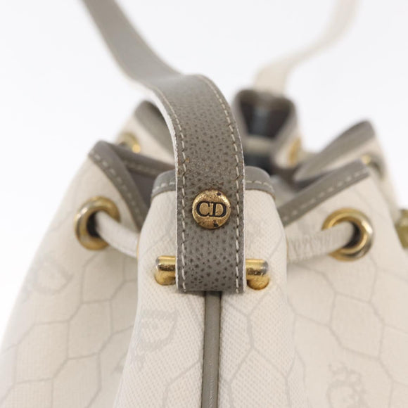 Christian Dior Honeycomb Canvas Umhängetasche PVC Gold Weiß Auth 162745