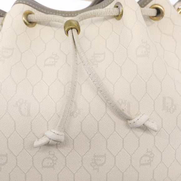 Christian Dior Honeycomb Canvas Umhängetasche PVC Gold Weiß Auth 162745
