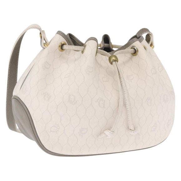Christian Dior Honeycomb Canvas Umhängetasche PVC Gold Weiß Auth 162745