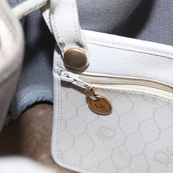 Christian Dior Honeycomb Canvas Umhängetasche PVC Gold Weiß Auth 162745