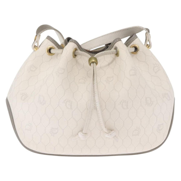 Christian Dior Honeycomb Canvas Umhängetasche PVC Gold Weiß Auth 162745