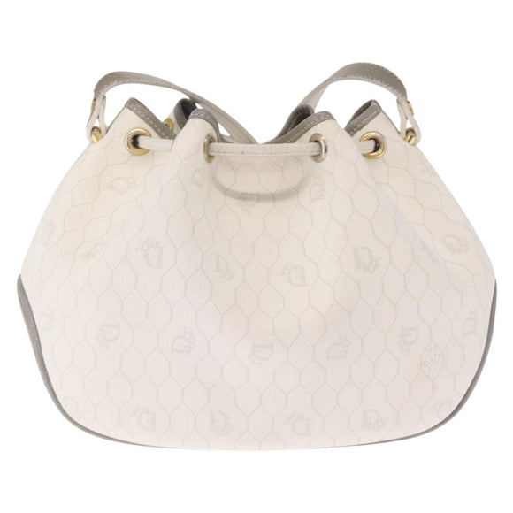 Christian Dior Honeycomb Canvas Umhängetasche PVC Gold Weiß Auth 162745