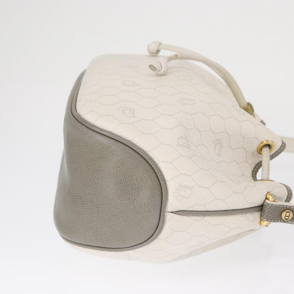 Christian Dior Honeycomb Canvas Umhängetasche PVC Gold Weiß Auth 162745