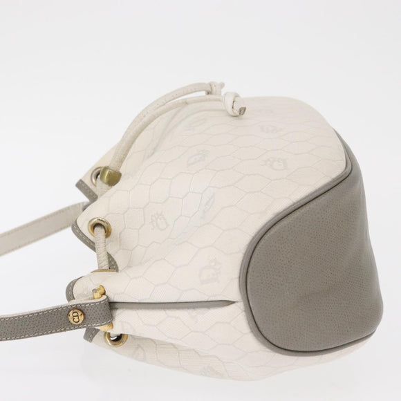 Christian Dior Honeycomb Canvas Umhängetasche PVC Gold Weiß Auth 162745