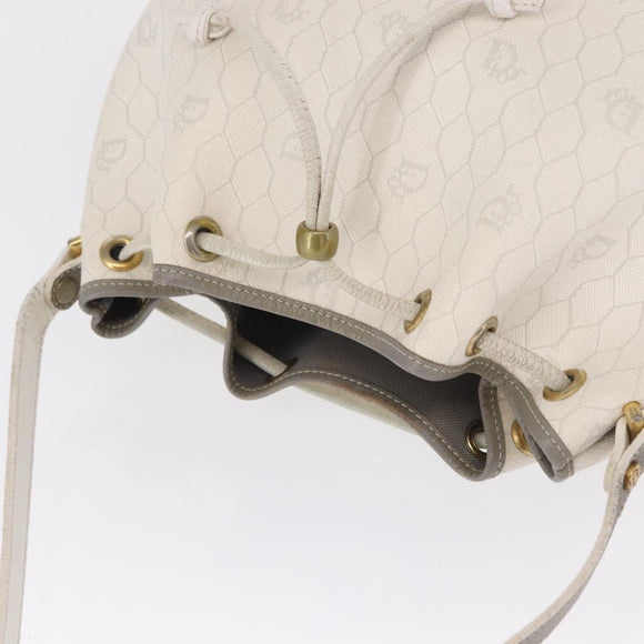 Christian Dior Honeycomb Canvas Umhängetasche PVC Gold Weiß Auth 162745
