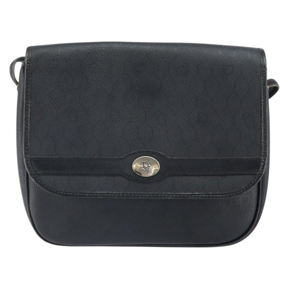 Christian Dior Honeycomb Canvas Shoulder Bag PVC Black Gold Auth 162746