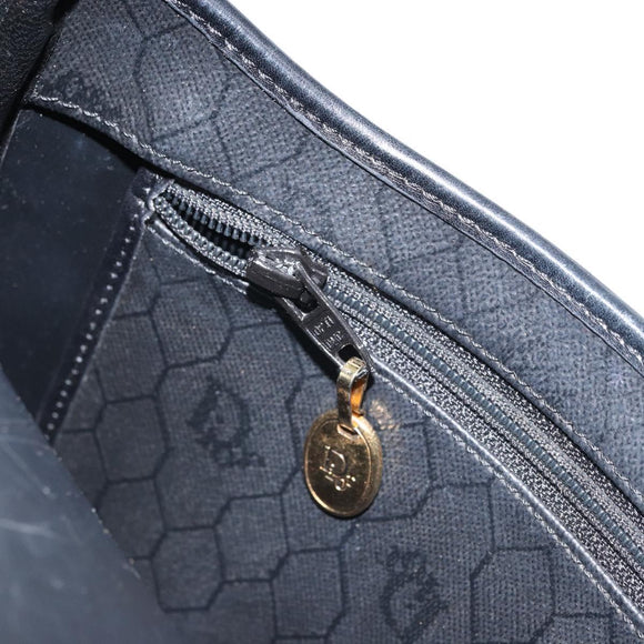 Christian Dior Honeycomb Canvas Shoulder Bag PVC Black Gold Auth 162746