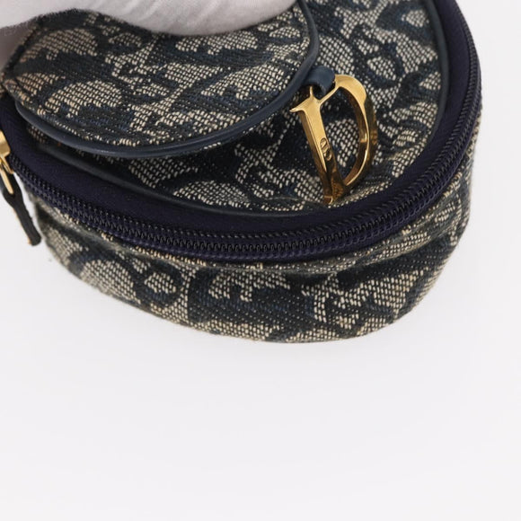 Christian Dior Trotter Canvas Saddle Pouch Navy Gold Auth 162748