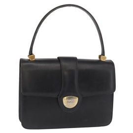 GUCCI Hand Bag Leather Gold Black Auth 162764