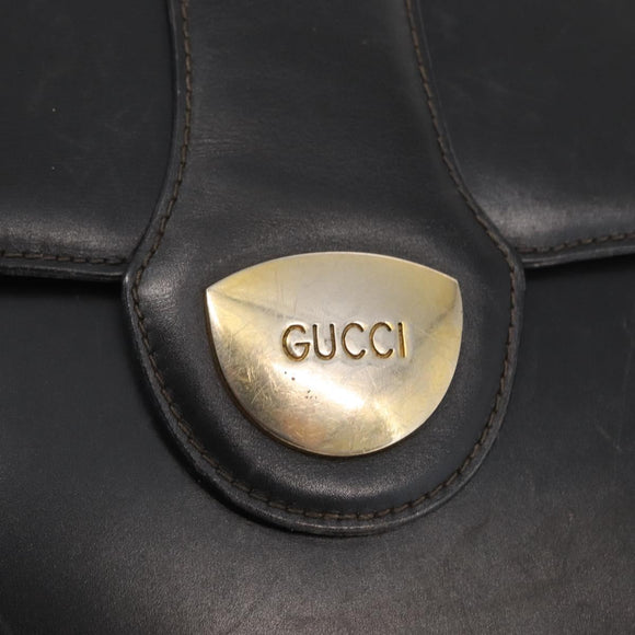 GUCCI Hand Bag Leather Gold Black Auth 162764