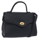 BALLY Hand Bag Leather 2way Navy Gold Auth 162765-1