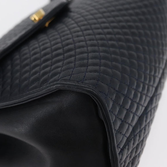 BALLY Hand Bag Leather 2way Navy Gold Auth 162765