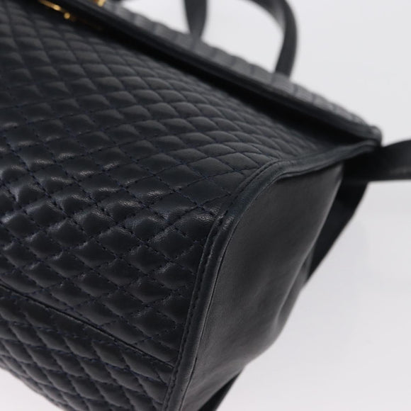 BALLY Hand Bag Leather 2way Navy Gold Auth 162765