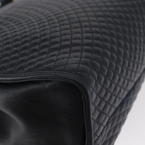 BALLY Hand Bag Leather 2way Navy Gold Auth 162765