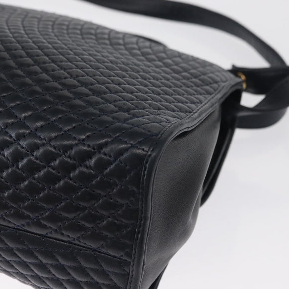 BALLY Hand Bag Leather 2way Navy Gold Auth 162765