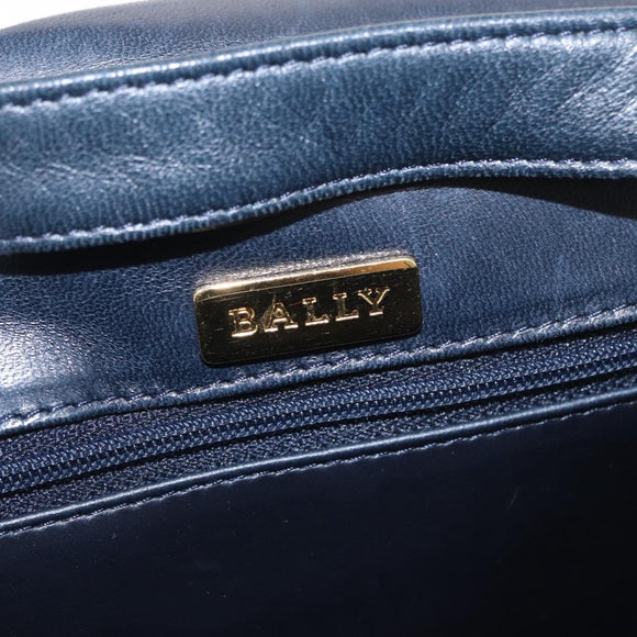 BALLY Hand Bag Leather 2way Navy Gold Auth 162765