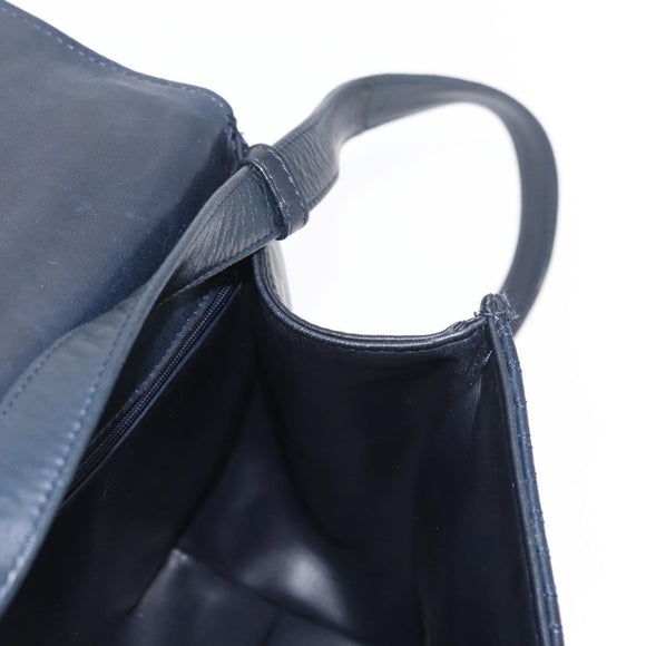 BALLY Hand Bag Leather 2way Navy Gold Auth 162765