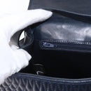 BALLY Hand Bag Leather 2way Navy Gold Auth 162765-22