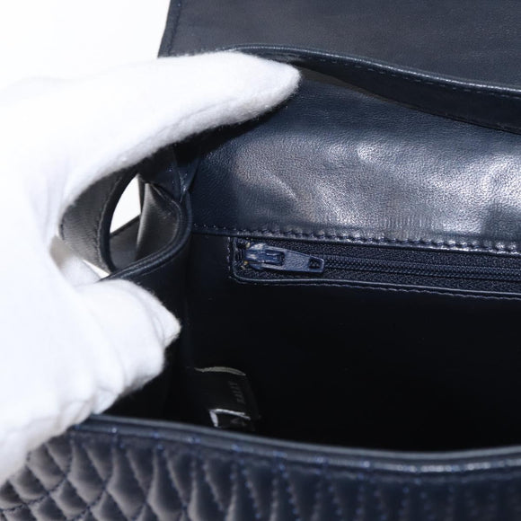 BALLY Hand Bag Leather 2way Navy Gold Auth 162765