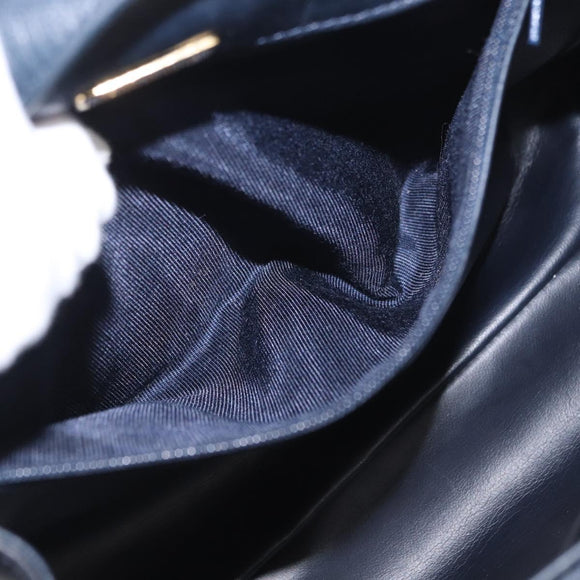 BALLY Hand Bag Leather 2way Navy Gold Auth 162765