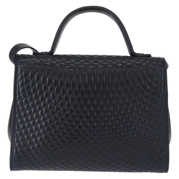 BALLY Hand Bag Leather 2way Navy Gold Auth 162765 - 0