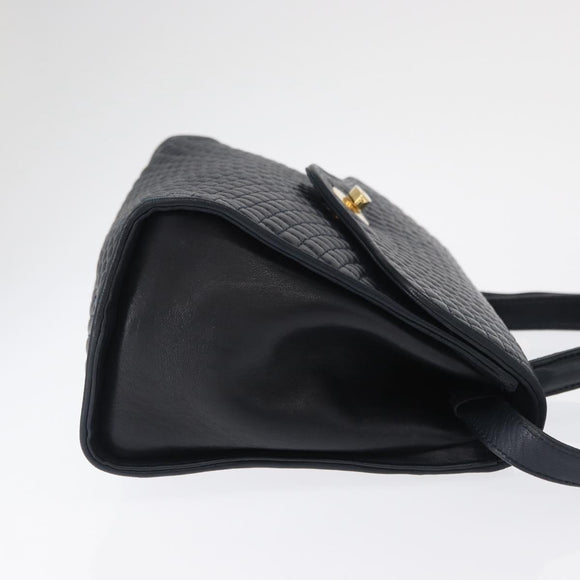 BALLY Hand Bag Leather 2way Navy Gold Auth 162765