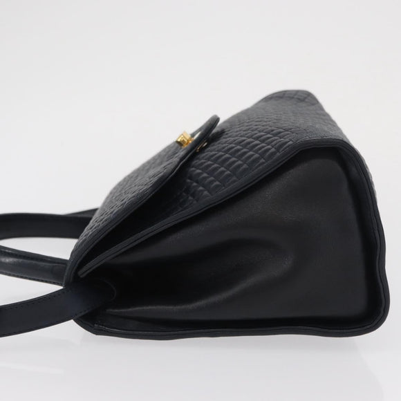 BALLY Hand Bag Leather 2way Navy Gold Auth 162765