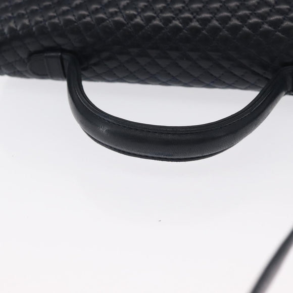 BALLY Hand Bag Leather 2way Navy Gold Auth 162765